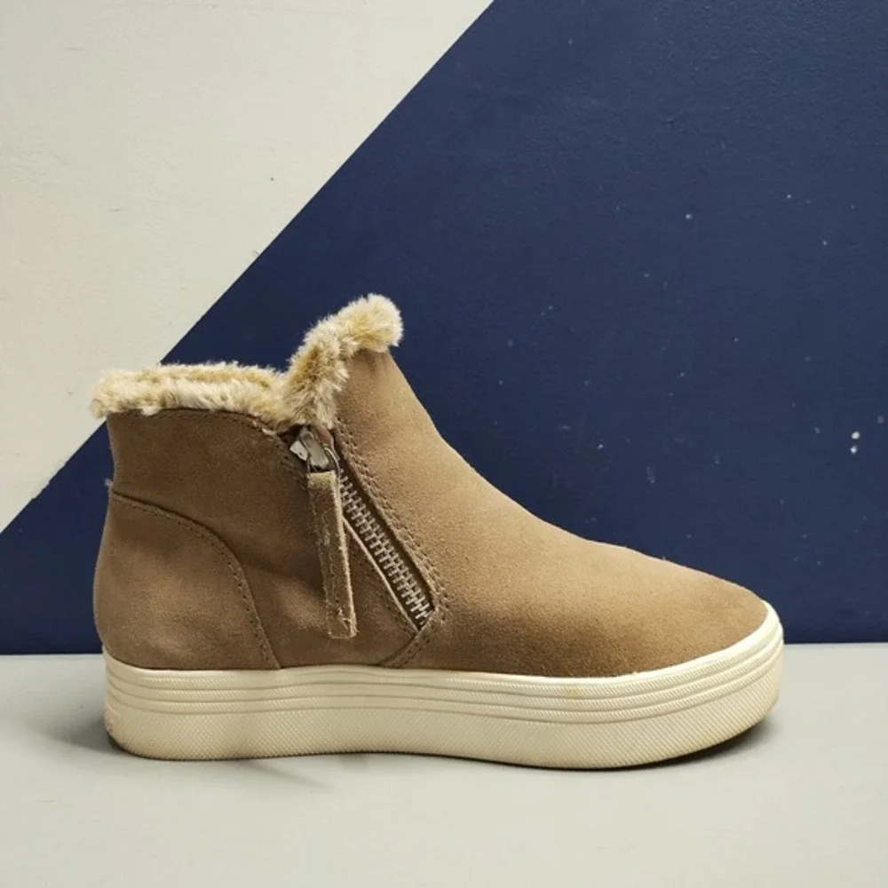 Dolce Vita Sneakers Womens US 6M Brown White Leather Side‎ Zip Faux Fur High Top